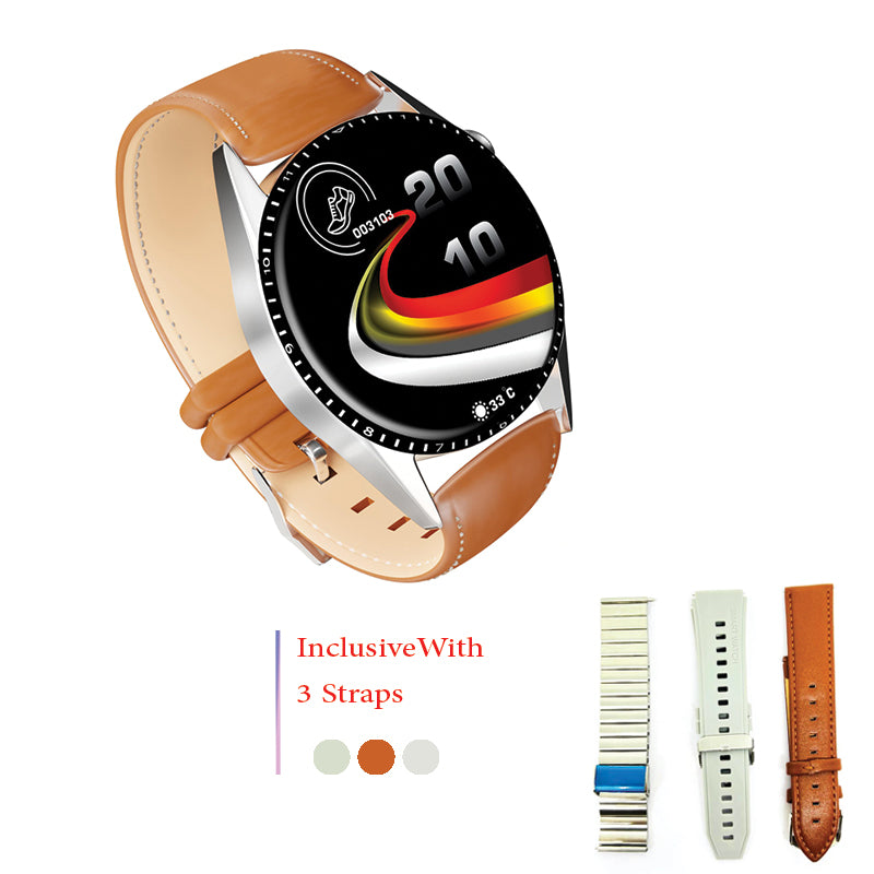 Smart Watch Cruise Collection Sports Modes Waterproof Heart Rate Sleep Quality Monitor With Replaceable 3 Grey, Silver, Brown Straps