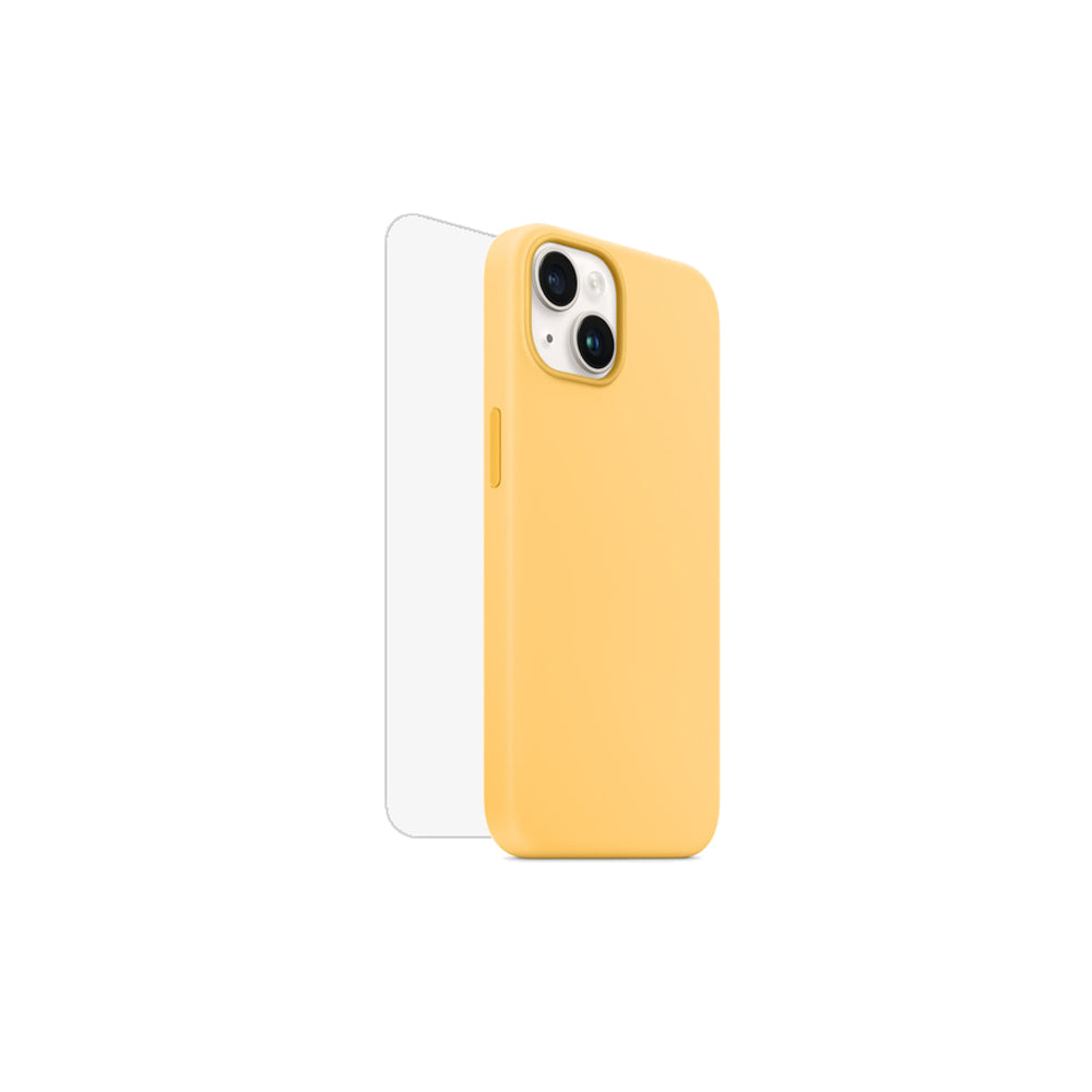 iPhone 14 Plus Silicone Case Yellow with Magsafe + Glass