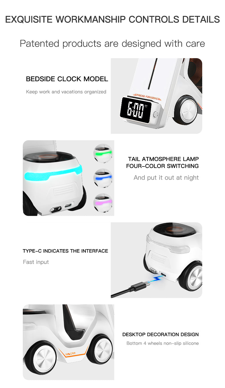 Wireless Charging Station Forklift 5-in-1 Type-C Input, Digital Clock, and Night Light