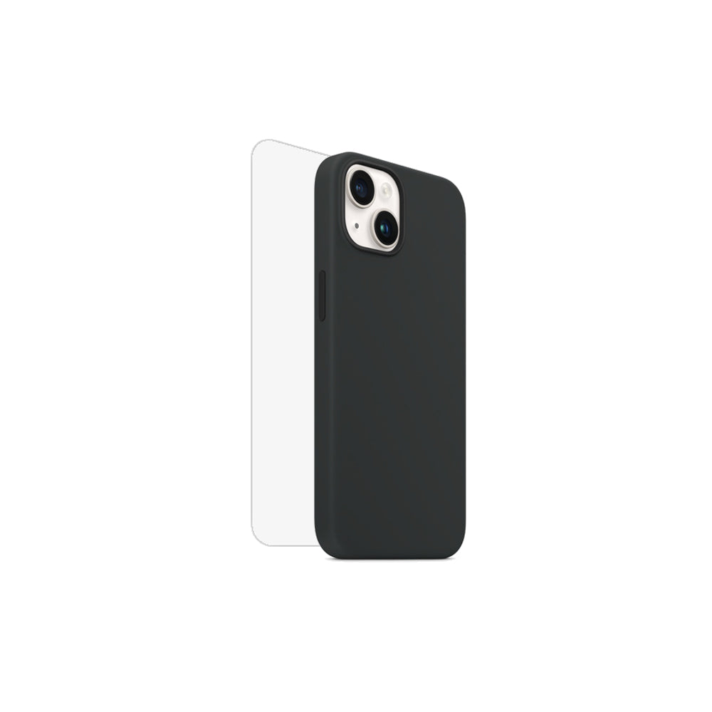 iPhone 14 Plus Silicone Case Black with Magsafe + Glass
