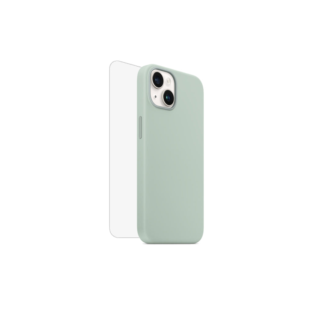 iPhone 14 Plus Silicone Case Green with Magsafe + Glass