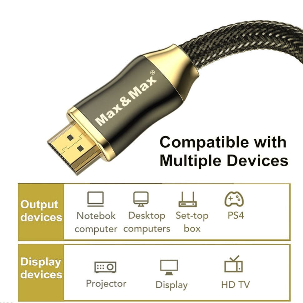 HDMI to HDMI Cable 8K GOLD PLATED, Compatible with MacBook Pro, Switch, PS5, PS4, Steam Deck, Xbox, HDTV, DVD, Projector - Black