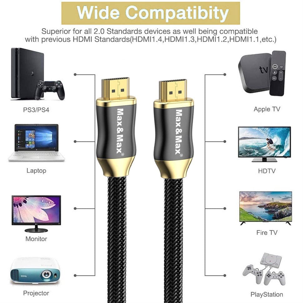 HDMI to HDMI Cable 8K GOLD PLATED, Compatible with MacBook Pro, Switch, PS5, PS4, Steam Deck, Xbox, HDTV, DVD, Projector - Black