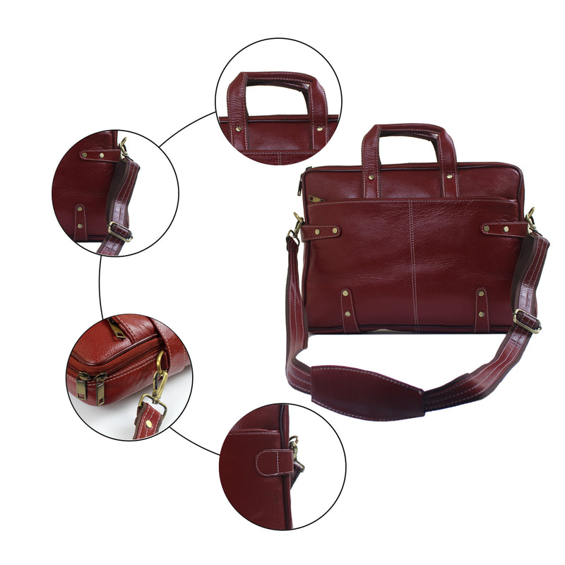 Genuine Real Leather Laptop Bag 16 inches Briefcase Men/Women Handmade Messenger Adjustable Shoulder Bag for Business Office Travel