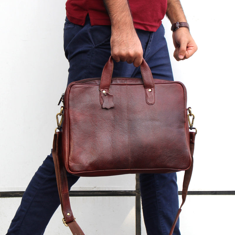 Genuine Real Leather Laptop Bag 16 inches Briefcase Men/Women Handmade Messenger Adjustable Shoulder Bag for Business Office Travel