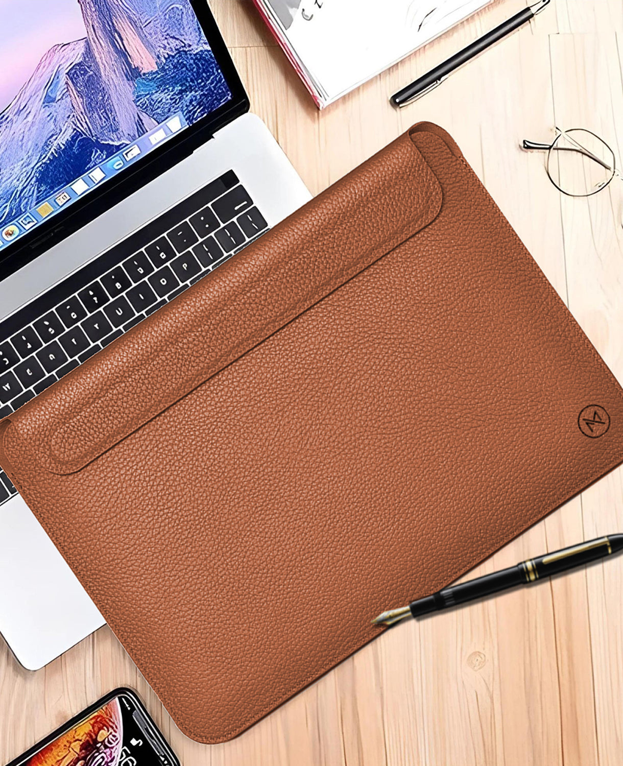 Leather Sleeve for 14 inch Laptop, Ultra Slim Design, Magnetic Closure, Water Resistant