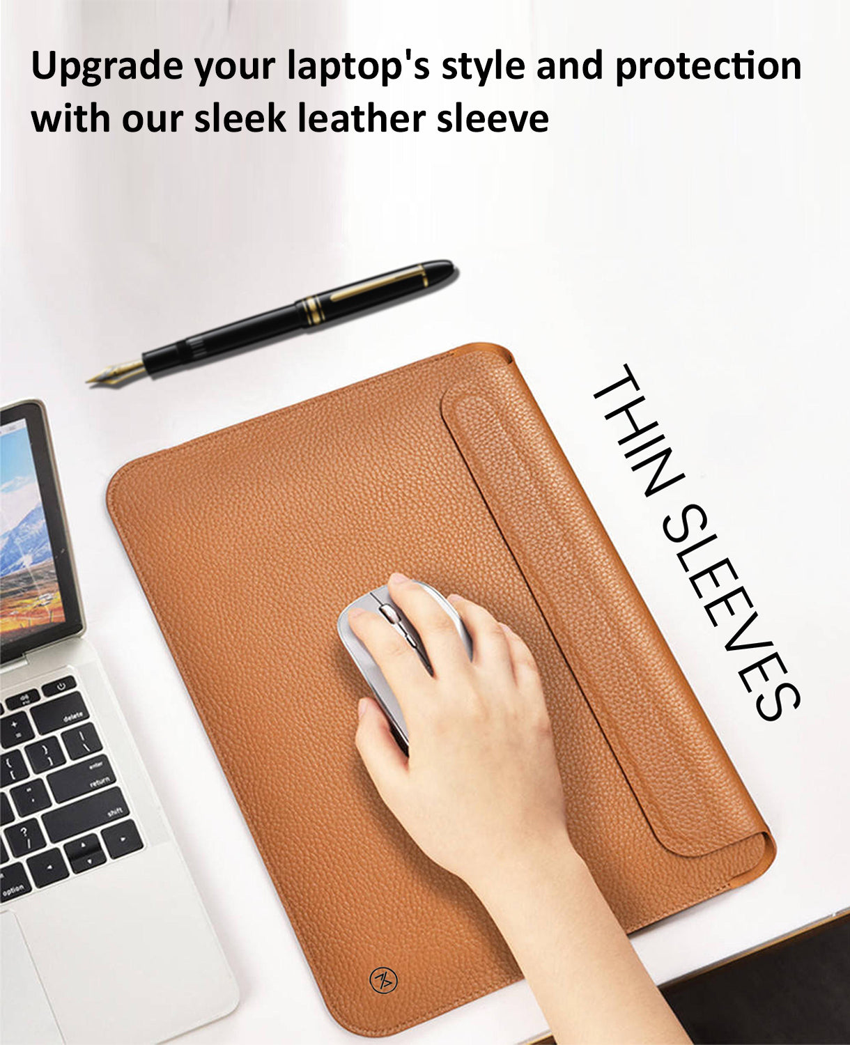 Leather Sleeve for 14 inch Laptop, Ultra Slim Design, Magnetic Closure, Water Resistant