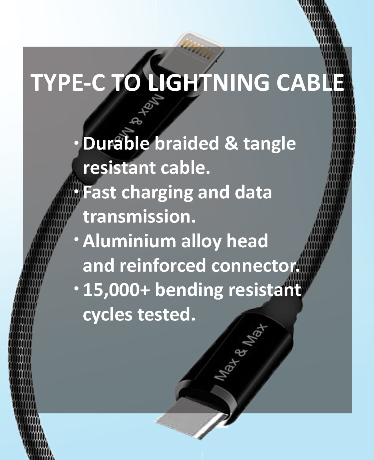 iPhone  Type-C to Lightning charging Cable Nylon braided for iPhone 14/14 Pro/14 Plus/14 Pro Max, iPhone 13-8 -Black