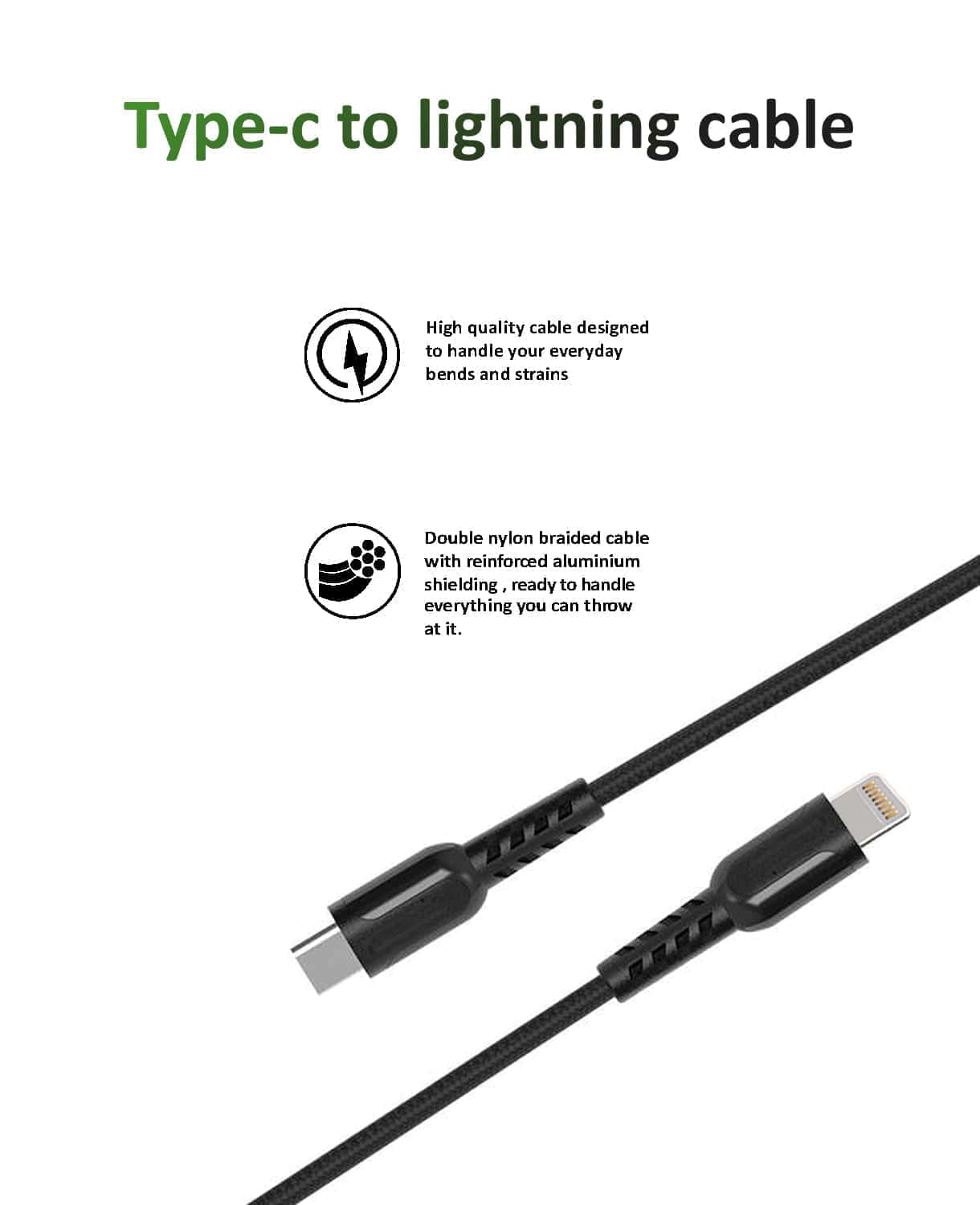 iPhone  Type-C to Lightning charging Cable Nylon braided for iPhone 14/14 Pro/14 Plus/14 Pro Max, iPhone 13-8 -Black