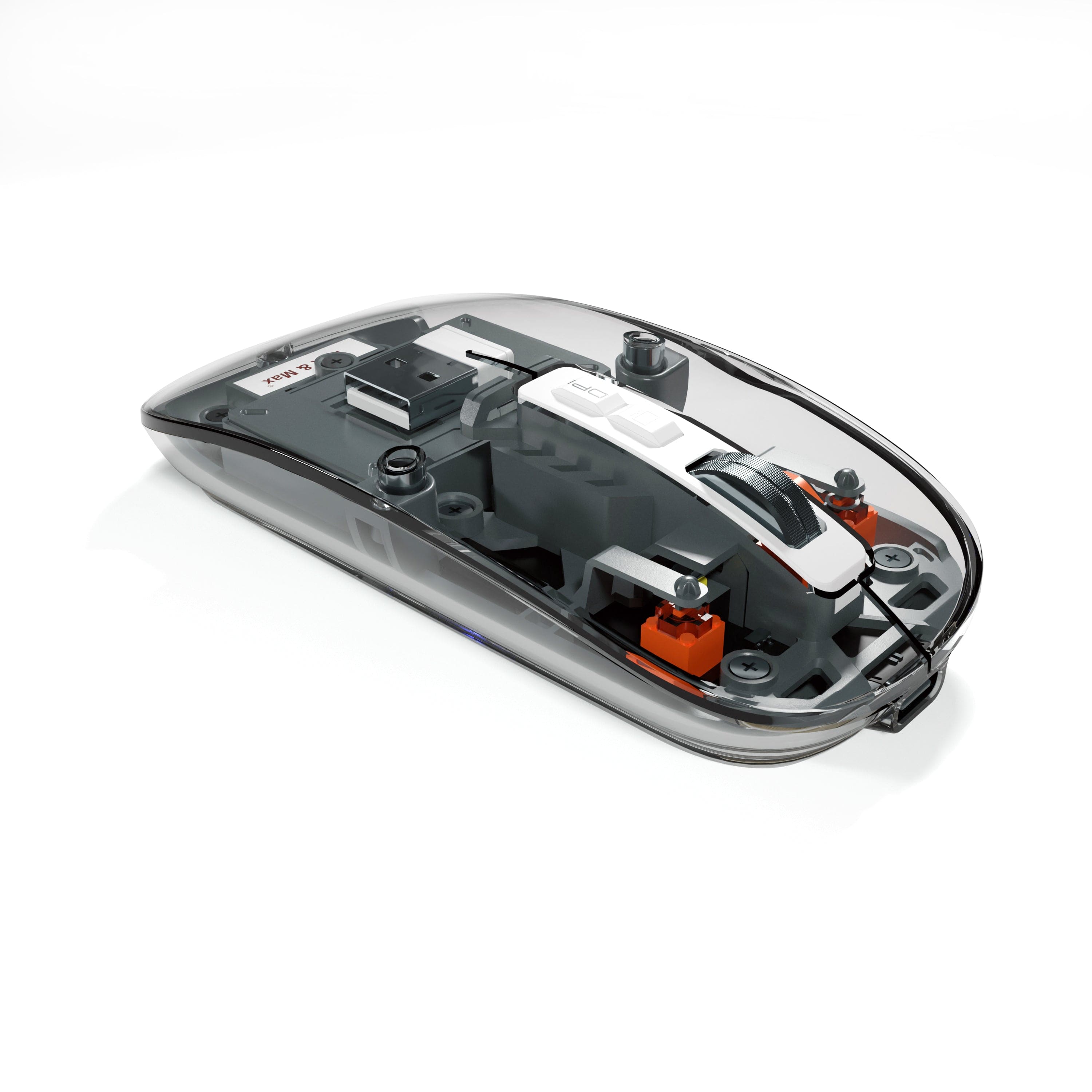 Transparent wireless rechargeable mouse with multi-mode connectivity