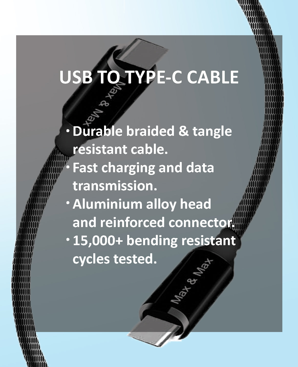 Fast Charging Cable Nylon braided, USB Type-C to C for Samsung Huawei lenovo Android -Black