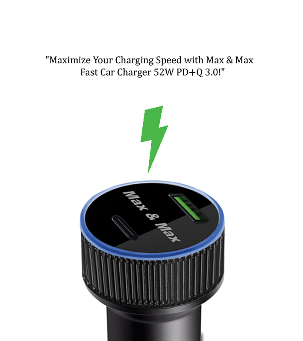 Car Charger Fast 52W Dual Port Type C Type A  - Black