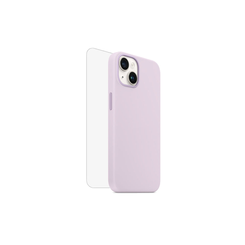 iPhone 14 Plus Silicone Case Purple with Magsafe + Glass