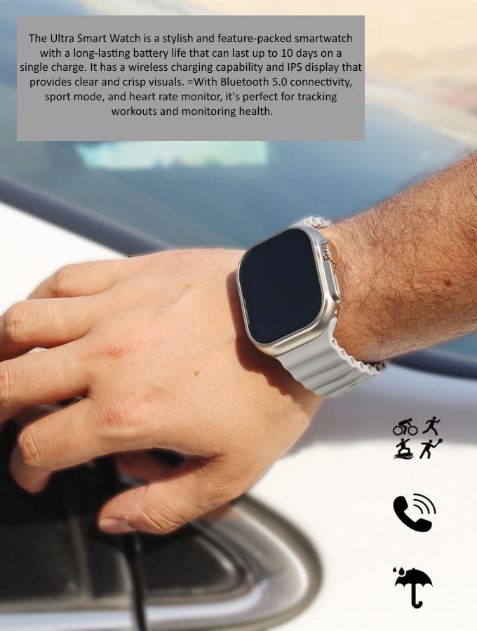 Ultra Smart Watch Wireless Charging 49mm Full HD Screen Water Resistant Sport Mode Heart Rate Sleep Quality Monitor Compatible with Android and Apple Devices