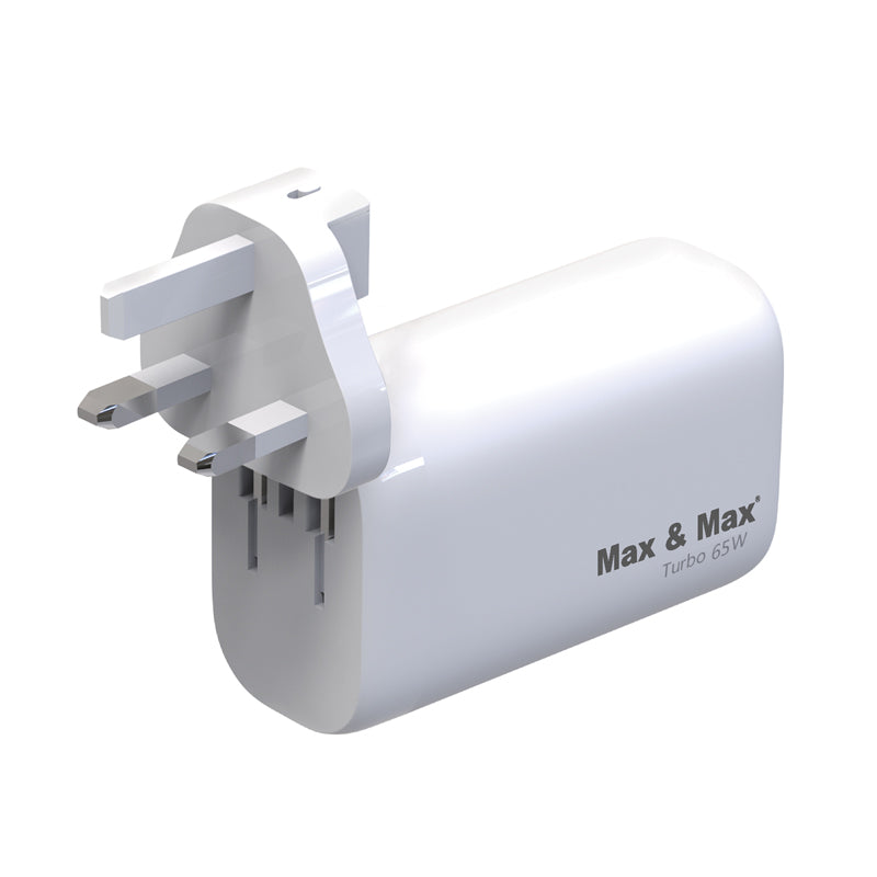 65W USB-C 3Port GaN PPS Turbo Fast Charger Adapter USB-C USB-A for MacBook Pro/Air, Laptops, iPad, iPhone, Samsung S23/S10 - White