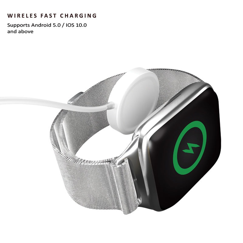 Smart Watch Metal Collection, 1.99-inch Display, Wireless Charging, and Compatible with Android and IOS Apple Devices with 2 Straps Silicon and Metal