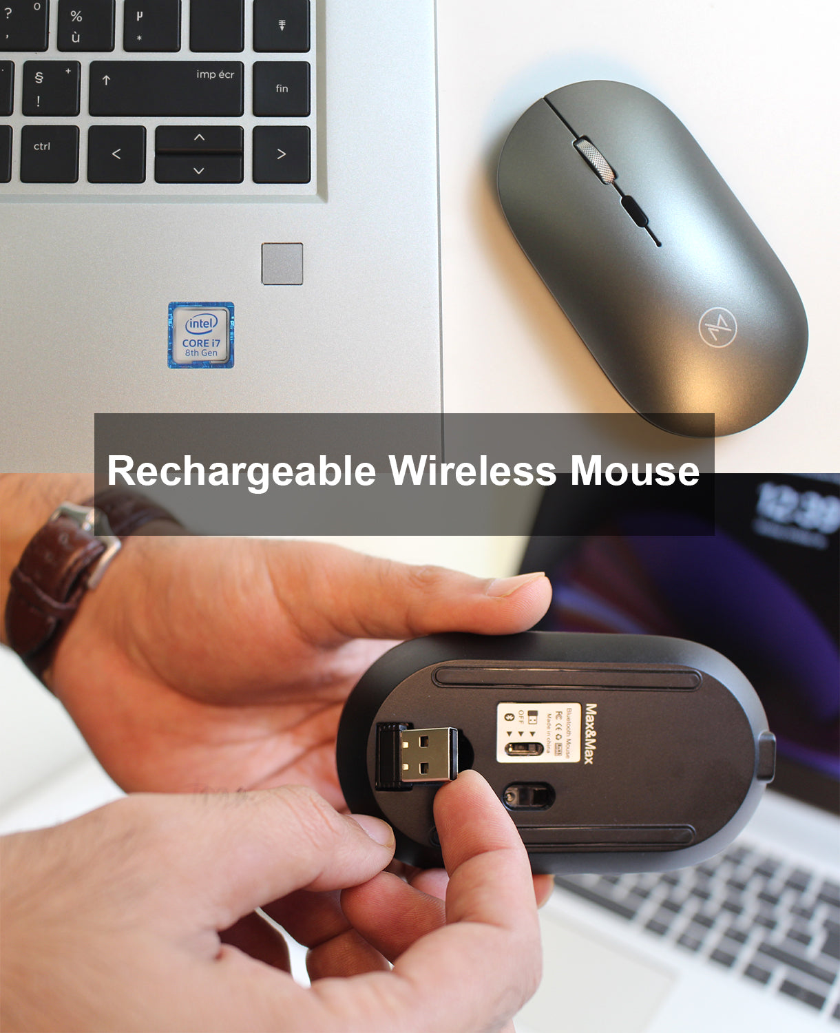 Optical Wireless Gaming Rechargeable Mouse, Adjustable DPI, Triple 2.4G Mode Switching Bluetooth 2, Silent Mouse for PC Laptops Mac iPhone Android